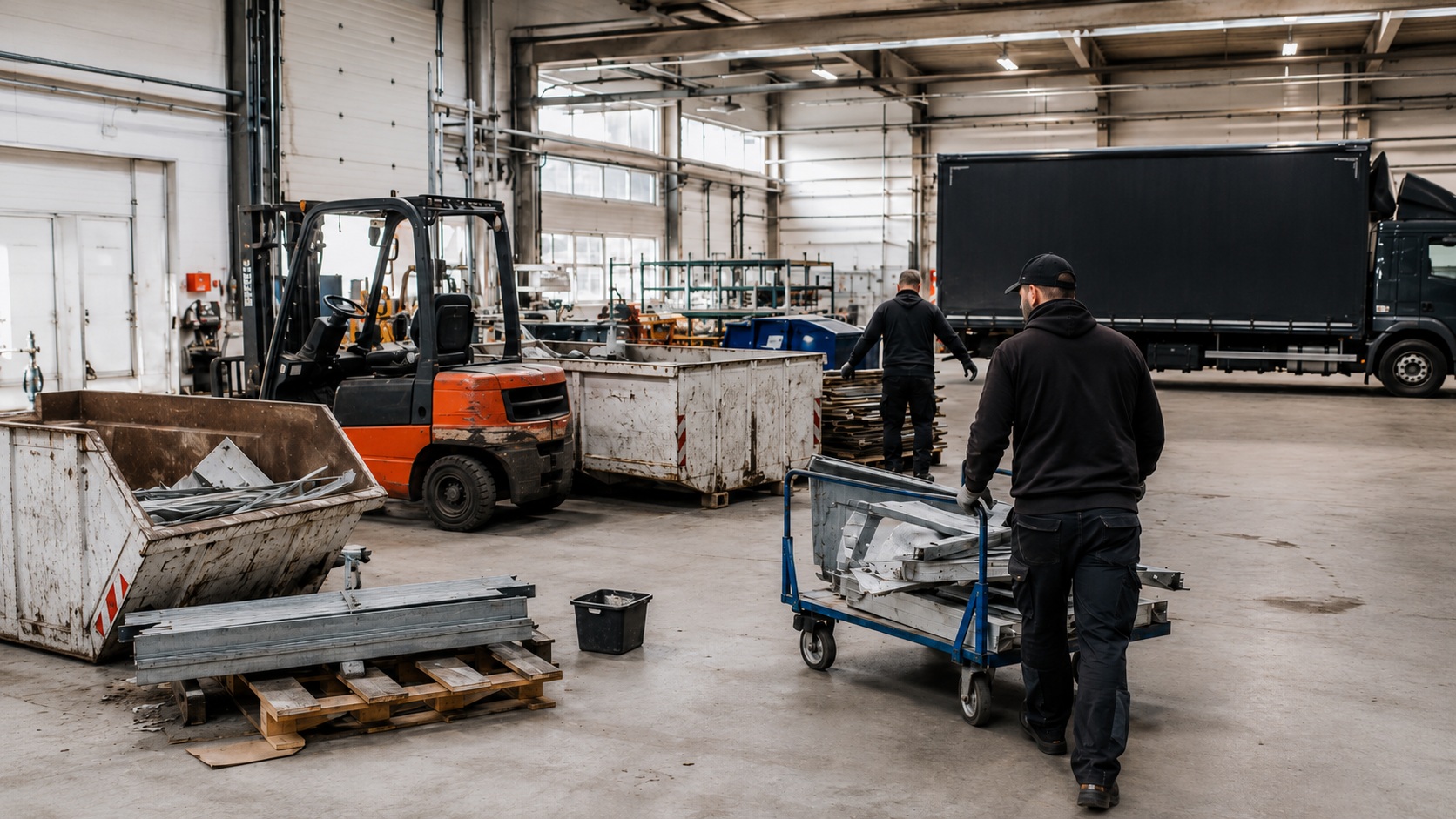 Räumung einer Fabrikhalle mit Maschinen und Betriebseinrichtungen